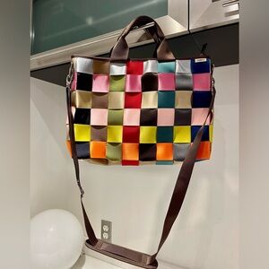 EUC Comely Woven Multicolor Seatbelt Purse Shoulder Bag briefcase 18x12x2